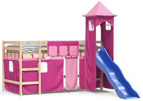 3207065 vidaXL Pat etajat de copii cu turn, roz, 80x200 cm, lemn masiv pin