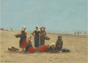 Tablou - Eugène Boudin, Women on the Beach at Berck, reproducere (70x50 cm)