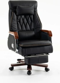 EXECUTIVE PRIME 8206B – Scaun directorial din piele naturala si lemn , Masaj in 9 puncte si Incalzire, rezistent 150 kg, Negru