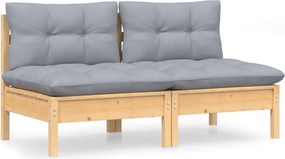 vidaXL Canapea de grădină cu 2 locuri, cu perne gri, lemn masiv pin