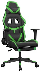3143679 vidaXL Scaun de gaming cu suport picioare negru/verde, piele ecologică