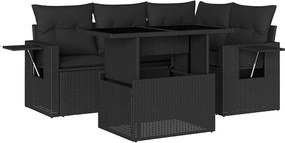 vidaXL Set mobilier de grădină cu perne, 5 piese, negru, poliratan