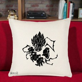 Perna Personalizata Dragon Ball Goku Super Saiyan Silueta, 40x40 cm, Crem Reliefat, Husa Detasabila, Perna Inclusa, BEKZ®