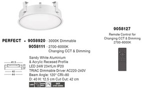 Plafoniera LED incastrabila reglabila PERFECT 40cm alba 3000K Dimmable
