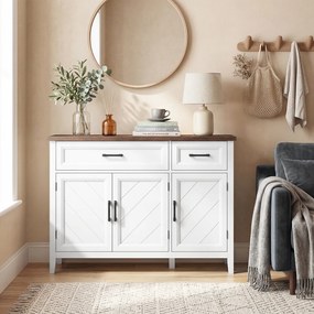 HOMCOM Bufet pentru living, mobilier de depozitare cu 3 uși cu model chevron, 2 sertare și 2 rafturi reglabile, 110 x 35 x 80,5 cm, alb | Aosom Romania