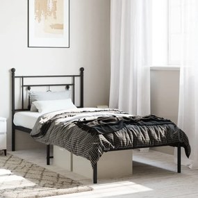 374331 vidaXL Cadru de pat metalic cu tăblie, negru, 90x190 cm