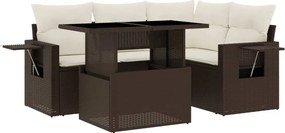 vidaXL Set canapele de grădină cu perne, 5 piese, maro, poliratan