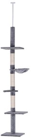 PawHut Ansamblu Pisici Înalt de la Podea la Tavan Gri Alb Înălțime Reglabilă Casuță Jocuri | Aosom Romania