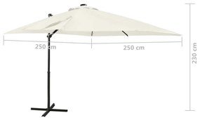 Umbrela suspendata cu stalp si LED-uri, nisipiu, 250 cm Nisip, 250 cm