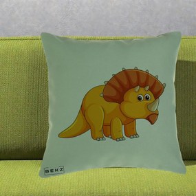 Perna Decorativa Triceratops Portocaliu, 40x40 cm, Verde, Husa Detasabila, Perna Inclusa, BEKZ®