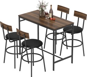 HOMCOM Set masă de bar 5 piese cu 4 scaune, design industrial, pentru bucătărie, sufragerie, lemn, oțel, maro | Aosom Romania