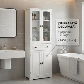 HOMCOM Bufet de Bucătărie cu 2 Dulapuri și Sertar, Mobilier de Bucătărie cu Uși și Rafturi Reglabile, 60x30x160 cm, Alb | Aosom Romania