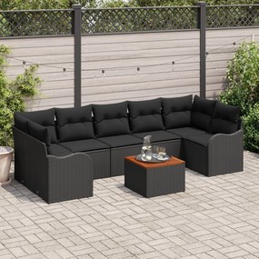 Set de 8 Piese de Canapea pentru Grădină cu Perne Negru Ratan Poli Acacia