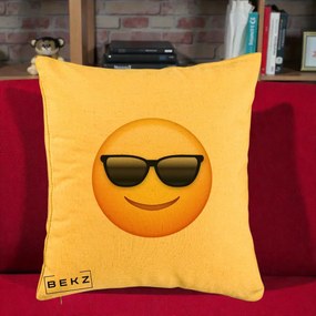 Perna Decorativa Emoji Cool Ochelari, 40x40 cm, Galben, Husa Detasabila, Perna Inclusa, BEKZ®