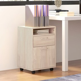HOMCOM Dulap de Birou cu 4 Roți, Raft Deschis, 2 Sertare, Mobilier de Birou din Lemn și Metal, 40x35x60 cm, Lemn Natural | Aosom Romania