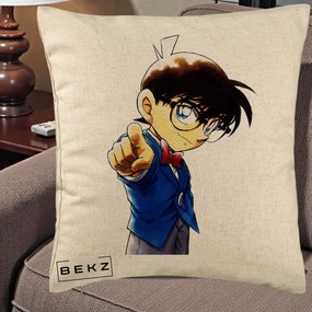 Perna Personalizata Detective Conan Conan Arata, 40x40 cm, Bej, Husa Detasabila, Perna Inclusa, BEKZ®