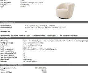 Fotoliu pivotant design elegant LUX Colin right, pausa natural 115431 HZ