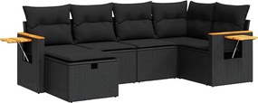 vidaXL Set mobilier de grădină cu perne, 6 piese, negru, poliratan
