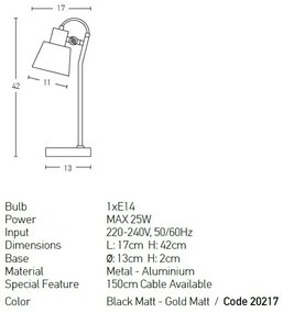 Veioza, lampa de masa design modern Ging negru, auriu
