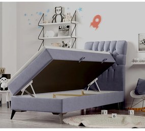 Pat boxspring, pat de o persoană, gri, 90x200, dreapta, BARY