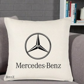 Perna Personalizata cu emblema Mercedes-Benz, 40x40 cm, Crem Reliefat, Husa Detasabila, Perna Inclusa, BEKZ®