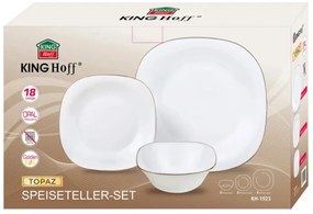 Set farfurii 18 piese, opal, alb cu auriu Kinghoff KH-1923