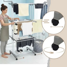 Uscător de rufe Kinghoff KH 2044, 30 m, până la 30 kg, 3 niveluri, roți, oțel, alb/gri