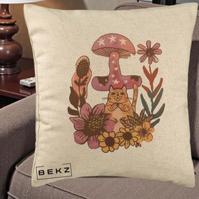 Perna Decorativa Ciuperca Pisica Boho, 40x40 cm, Bej, Husa Detasabila, Perna Inclusa, BEKZ®