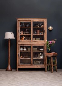 Vitrina din lemn reciclat si sticla, cu 4 usi glisante, Gustave