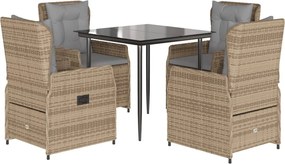 vidaXL Set mobilier de grădină cu perne, 5 piese, bej, poliratan