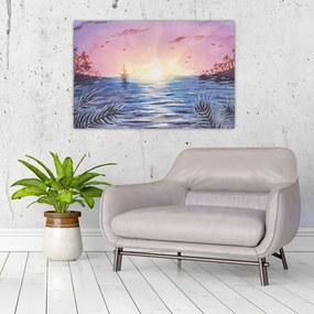 Tablou - Apus de soare deasupra apei, aquarelă (90x60 cm)