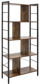 HOMCOM Bibliotecă etajeră de depozitare cu 5 nivele și compartimente deschise 74 x 30 x 157,5 cm brun rustic și negru | Aosom Romania