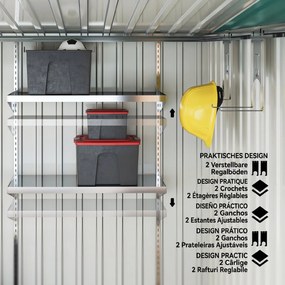 Outsunny Magazie Grădină din Oțel, Ușă Glisantă, pentru Căsuță de Unelte, Căsuță de Grădină, 154x206.5x160/181 cm, Albă | Aosom Romania