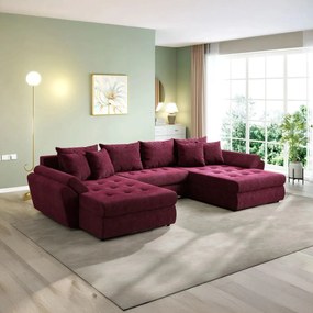 Colțar extensibil dumonde cu ladă de depozitare si sezut confortabil din spuma high-density, Loana U Zoom Red 355x185 cm