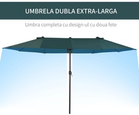 Outsunny Umbrelă Dublă de Grădină Anti-UV cu Acoperiș Verde 460x270x240cm Ideală pentru Exterior | Aosom Romania