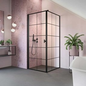 Cabina de dus dreptunghiulara cu usa batanta Radaway Nes KDJ I Factory 100x70 cm finisaj negru mat-transparent stanga