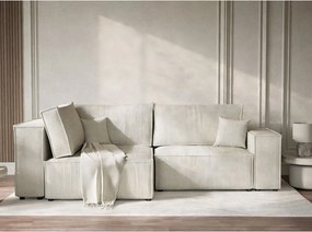 Colțar crem extensibil/cu spațiu de depozitare cu tapițerie din catifea reiată (cu colț pe partea stângă/în formă de ”L”) Tonga – Maison de Rêve