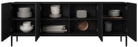 Comoda Nicole 200 cm cu picioare metalice - negru mat / picioare negre
