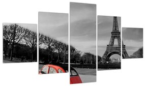 Tablou cu turnul Eiffel și mașină roșie (125x70 cm), în 40 de alte dimensiuni noi