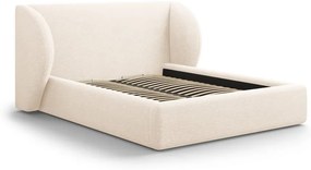 Pat matrimonial crem tapițat cu spațiu de depozitare cu somieră 160x200 cm Miley – Micadoni