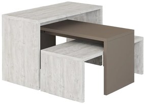 Set 3 Masute Cafea Kannas Alb Antichizat- Grej 65x30x39cm