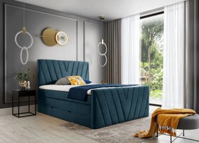 Pat tapitat, boxspring, cu spatiu pentru depozitare, 160x200 cm, Candice 3, Eltap (Culoare: Albastru marin - Nube 40)