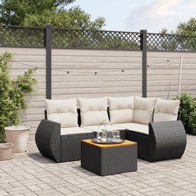 3224985 vidaXL Set mobilier de grădină cu perne, 5 piese, negru, poliratan