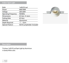 Spot incastrabil GU10 Monika alb D-6cm