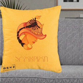 Perna Personalizata Zodiac Scorpion Cowgirl, 40x40 cm, Galben, Husa Detasabila, Perna Inclusa, BEKZ®