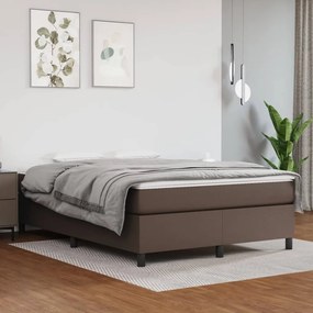 3144605 vidaXL Pat box spring cu saltea, maro, 140x190 cm, piele ecologică