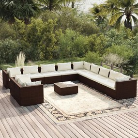3102538 vidaXL Set mobilier de grădină cu perne, 12 piese, maro, poliratan