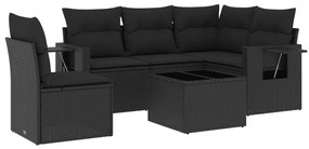 3252512 vidaXL Set mobilier de grădină cu perne, 6 piese, negru, poliratan