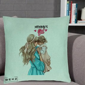 Cadou pentru Mama - Perna Personalizata Mommy's Girl Mama si Fetita, 40x40 cm, Verde Menta, Husa Detasabila, Perna Inclusa, BEKZ®