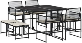 vidaXL Set mobilier de grădină cu perne, 9 piese, negru, poliratan